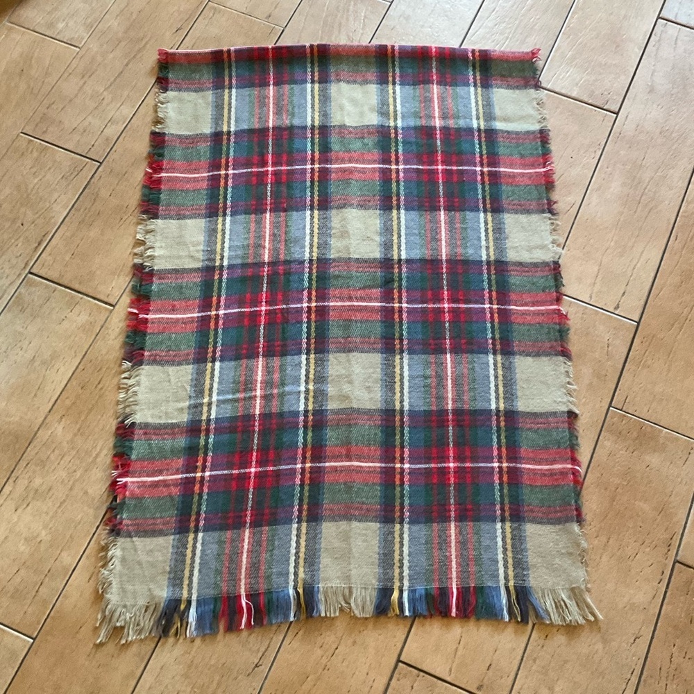 Vintage Red Camel Plaid Blanket Scarf